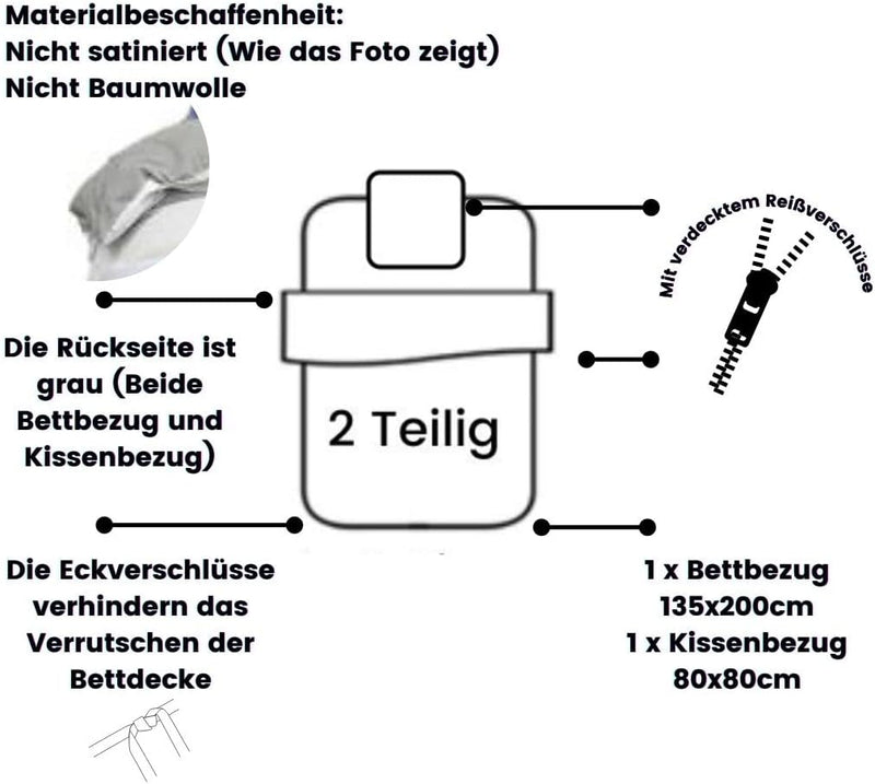 Luowei Bettwäsche 135x200 2teilig Marmor Grau mit 80x80 Reissverschluss Kissenbezug, Kinder, Erwachs