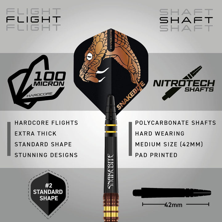 RED DRAGON Peter Snakebite Wright Copper Fusion Premium Wolfram Darts Set mit Flüge und Stielen 21.0