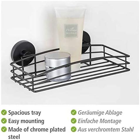 WENKO Wandablage Mod. Vacuum-Loc Schwarz offene Drahtkorb-Design lackierter Stahl Loft-Stil Befestig