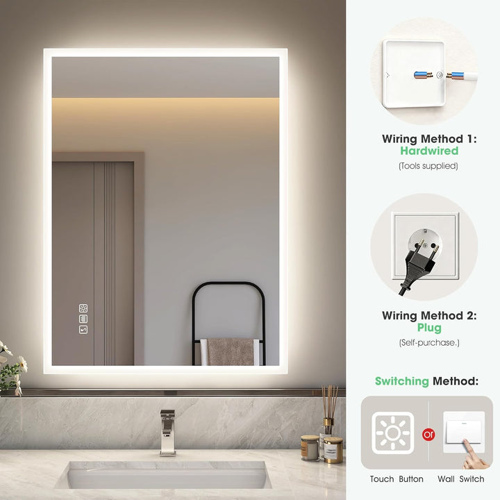 S'bagno Badezimmer-Spiegel-mit-Beleuchtung 80x60cm, LED-Badspiegel-mit-Beleuchtung, Bluetooth, Entfo