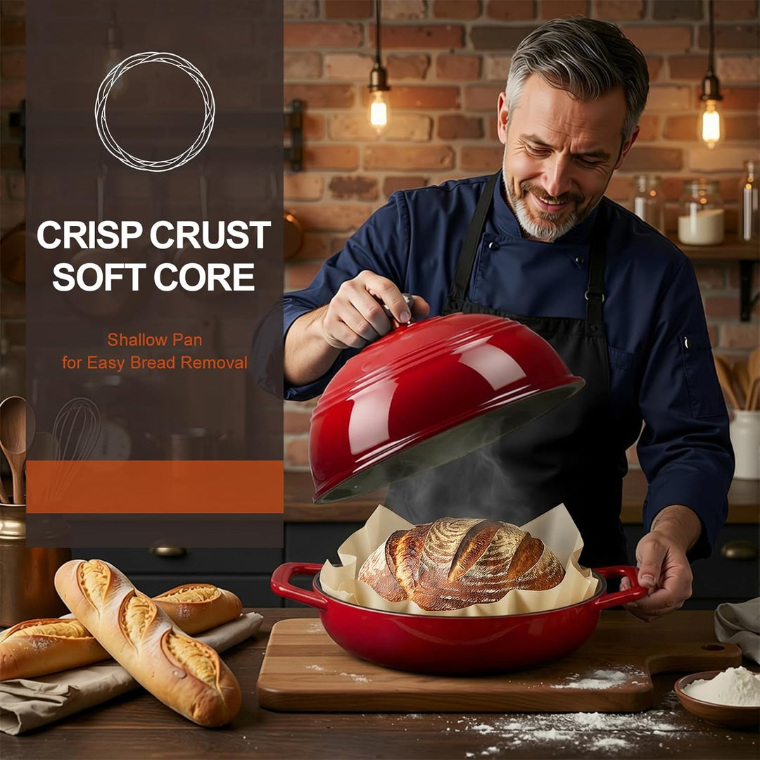 Overmont Gusseisen Topf Emaille Brotbacktopf - 5.7L Bräter Schmortopf mit Deckel und Kochbuch – für