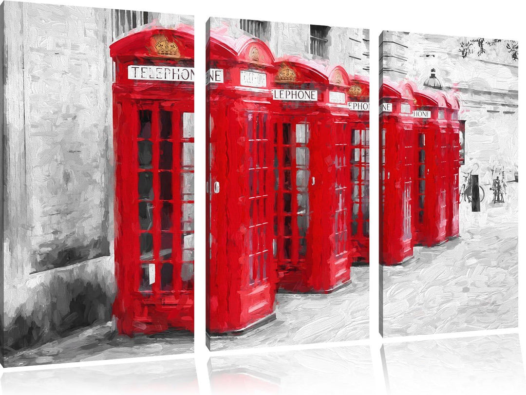 Pixxprint rote Londoner Telefonzellen Kunst als Leinwandbild/Grösse: 3 Teilig (120x80) cm/Wandbild/K
