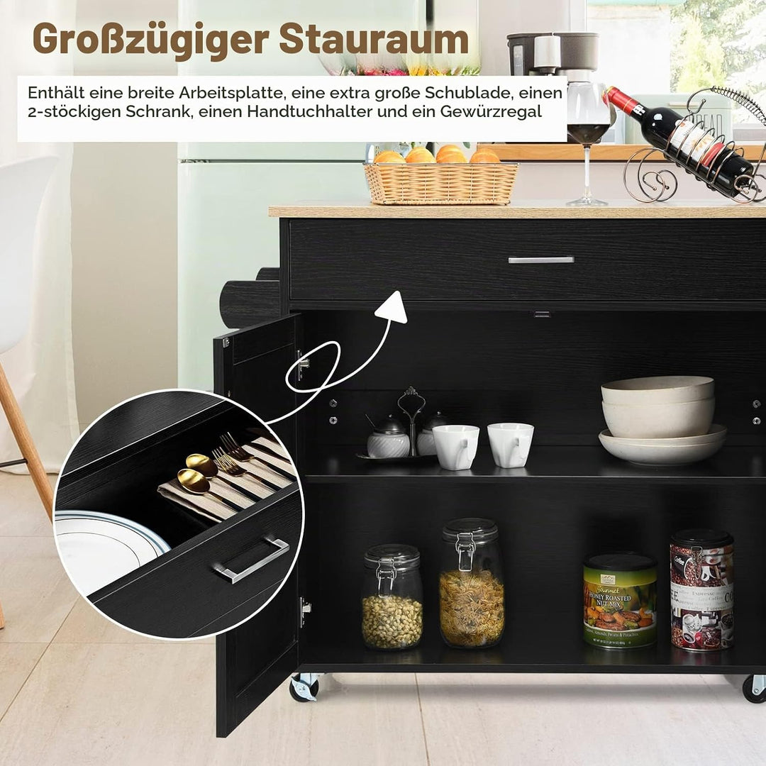 GOPLUS Servierwagen mit Schublade &amp; Schrank, Rollbarer Küchenwagen, Beistellwagen mit Verstellbarer
