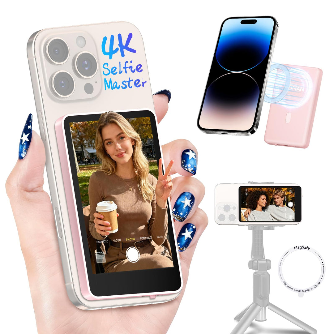 Moman Selfie Monitor Handy 3,97" für iPhone & Android, Handy Monitor Bildschirm Magnetisch, Rückkame