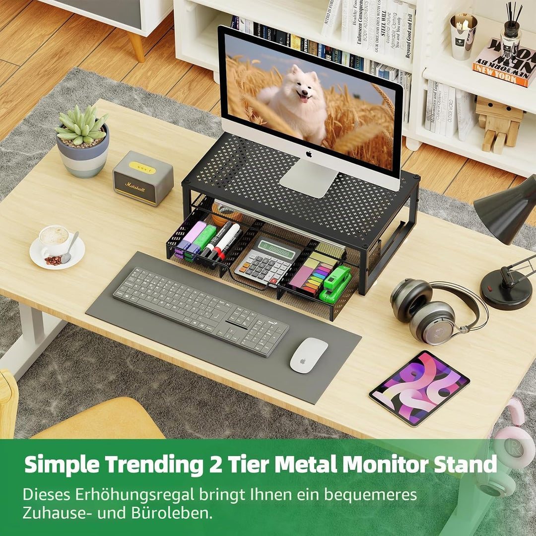 Simple Trending Monitorständer aus Metall und Schreibtisch-Organizer mit Schublade für Laptop, Compu
