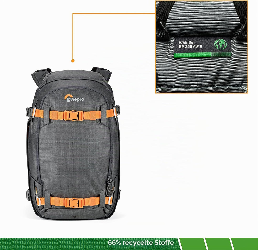 Lowepro Whistler 350 AW II, 4-Jahreszeiten-Kamerarucksack aus Recycling-Materialien, Wetterfeste Hül