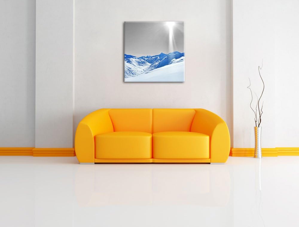 Pixxprint Berglandschaft im Winter als Leinwandbild Quadratisch | Grösse: 70x70 | Wandbild| Kunstdru