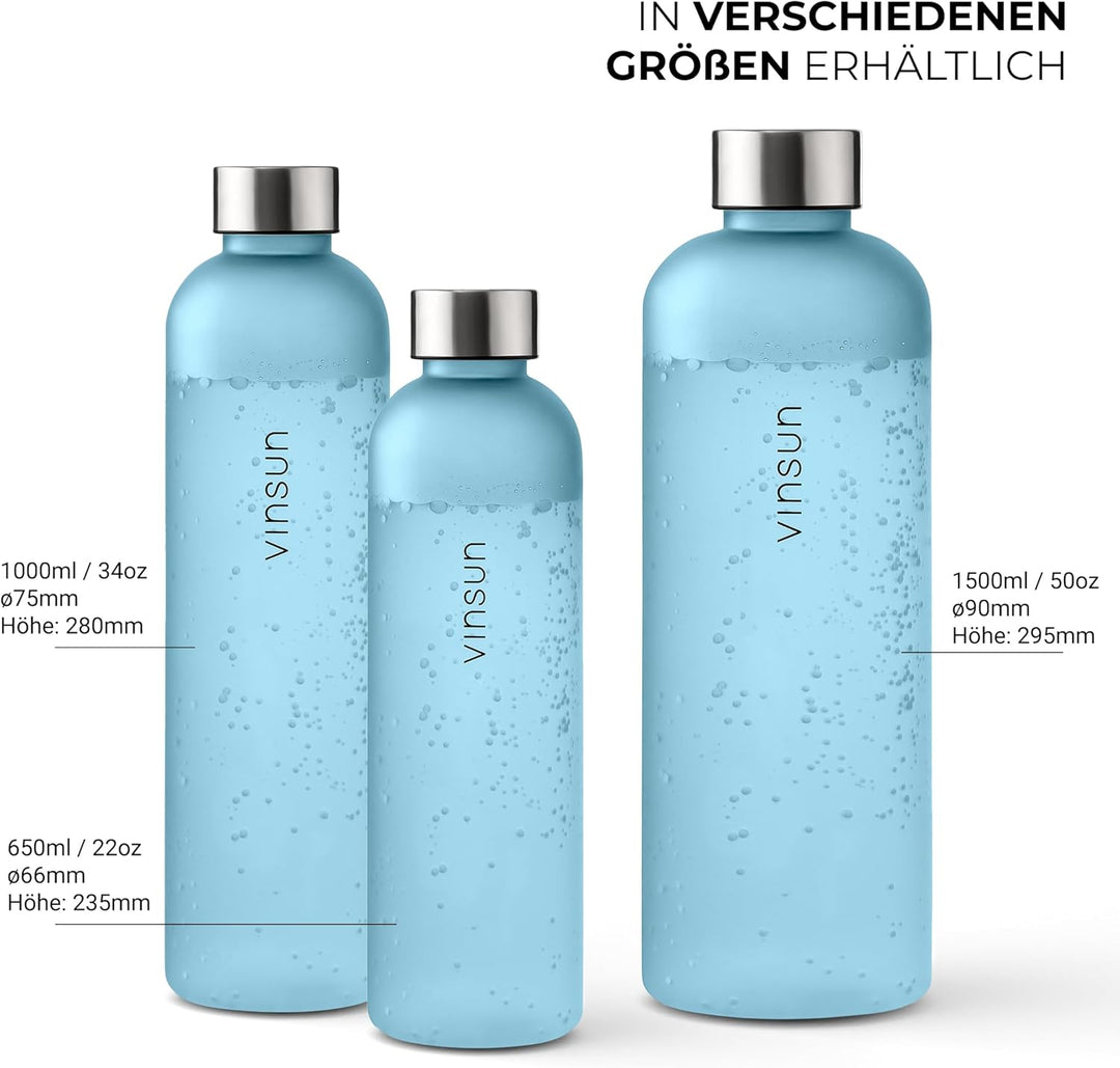 VINSUN Trinkflasche 650ml, 1000ml, 1500ml - auslaufsicher, Kohlensäure geeignet, BPA frei, Tritan -