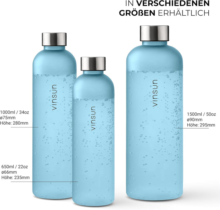 VINSUN Trinkflasche 650ml, 1000ml, 1500ml - auslaufsicher, Kohlensäure geeignet, BPA frei, Tritan -