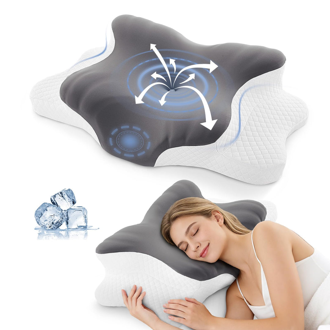 BRO Upgrade Ergonomisches Orthopädisches Kissen aus Memory Foam – Kühlend Nackenstützkissen mit Atmu