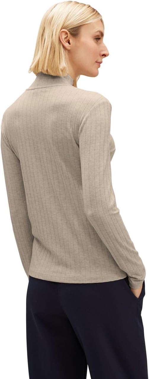 STREET ONE Damen A320679 Langarmshirt Gerippt (1er Pack) 40 Spring Sand Melange, 40 Spring Sand Mela