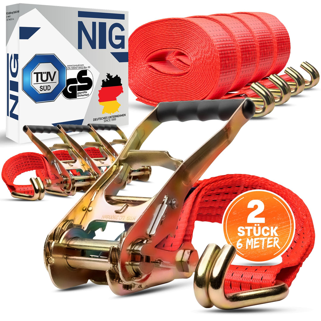 2 Stück | Spanngurt | 6m | 5t (2500/5000 daN, KG) Zurrgurte wetterfest & robust | TÜV/GS Zertifizier