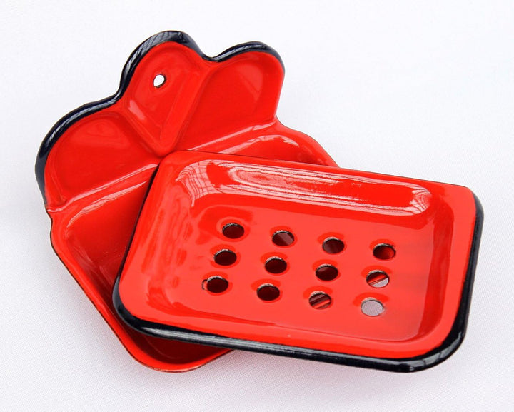 DanDiBo Seifenhalter 618 Rot Seifenschale 13 cm emailliert Landhaus Emaille Seifenspender, Rot