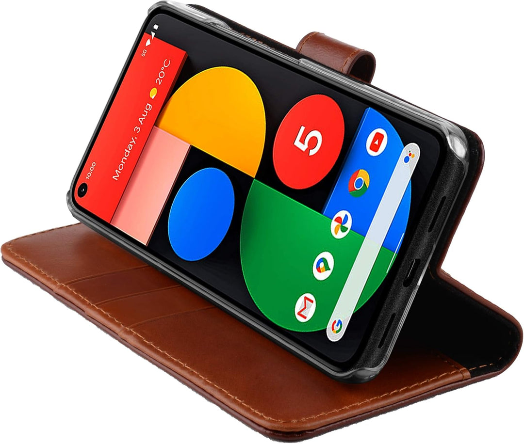 STILGUT Talis kompatibel mit Google Pixel 5 Hülle mit Kartenfach aus Leder, Flip Cover, Wallet Case,