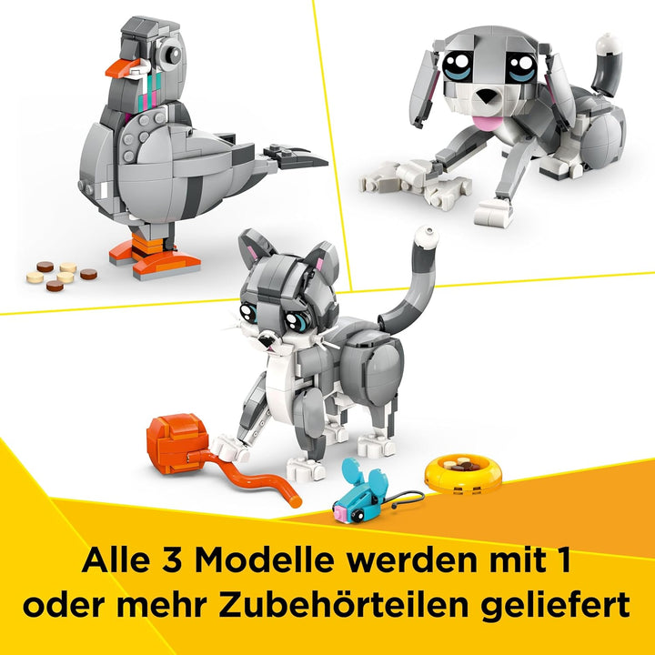 LEGO Creator 3in1 Graue Katze - Modell umbaubar in Spielzeug Hund oder Taube - Bauset mit Tierfigure