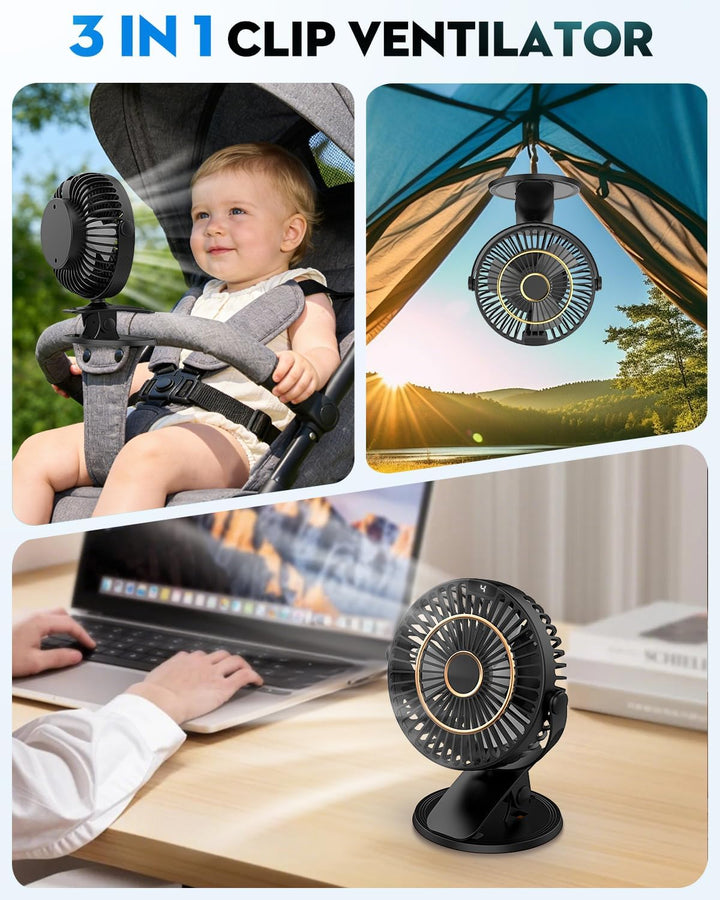 COZII Mini Ventilator, USB Ventilator Leise Clip Ventilator Tischventilator mit LED-Anzeige, 720° Dr