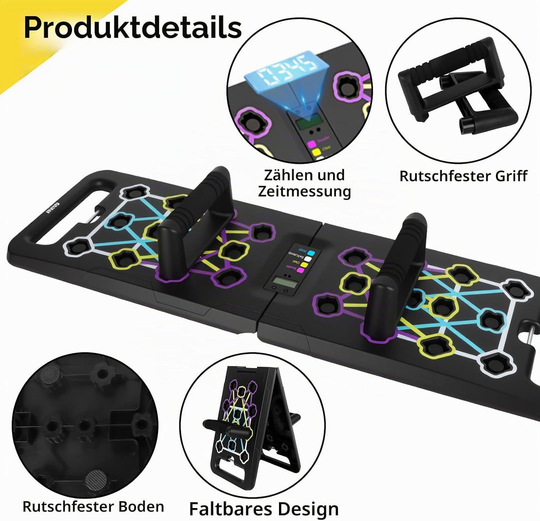 Liegestützbrett Set mit Automatischer Zähler, 24 in 1 Liegestütze Brett, Faltbares Multifunktions Pu