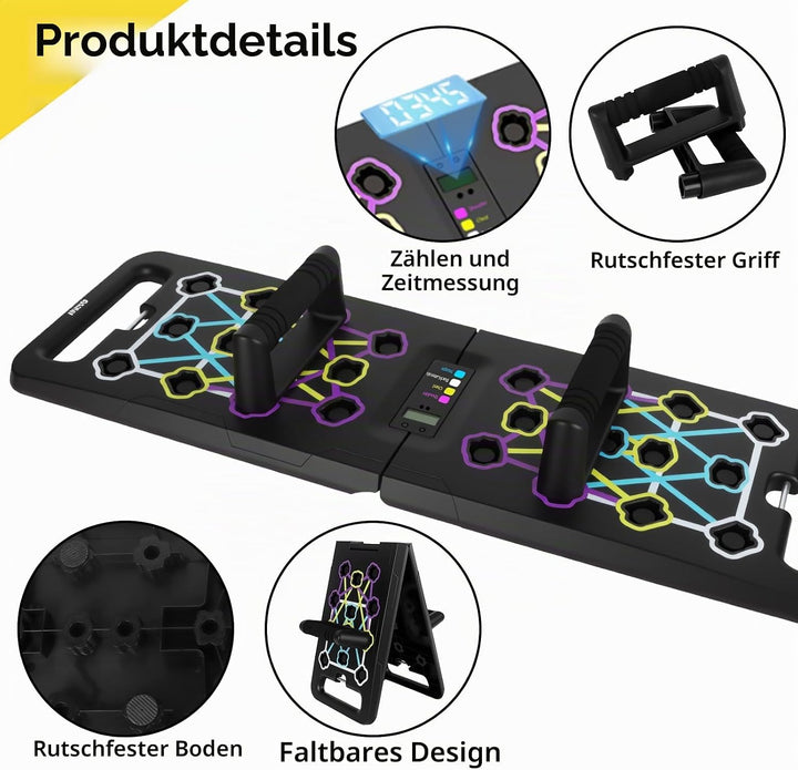 Liegestützbrett Set mit Automatischer Zähler, 24 in 1 Liegestütze Brett, Faltbares Multifunktions Pu