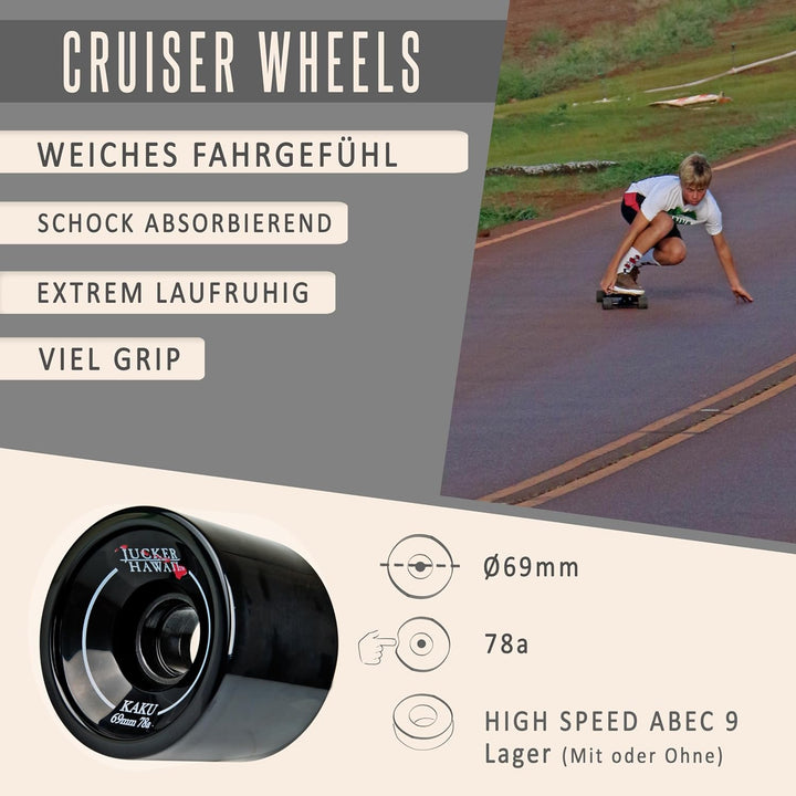 JUCKER HAWAII Longboard Rollen Allround Cruiser Wheels - Mit oder ohne Kugellager KAKU inkl. Kugella