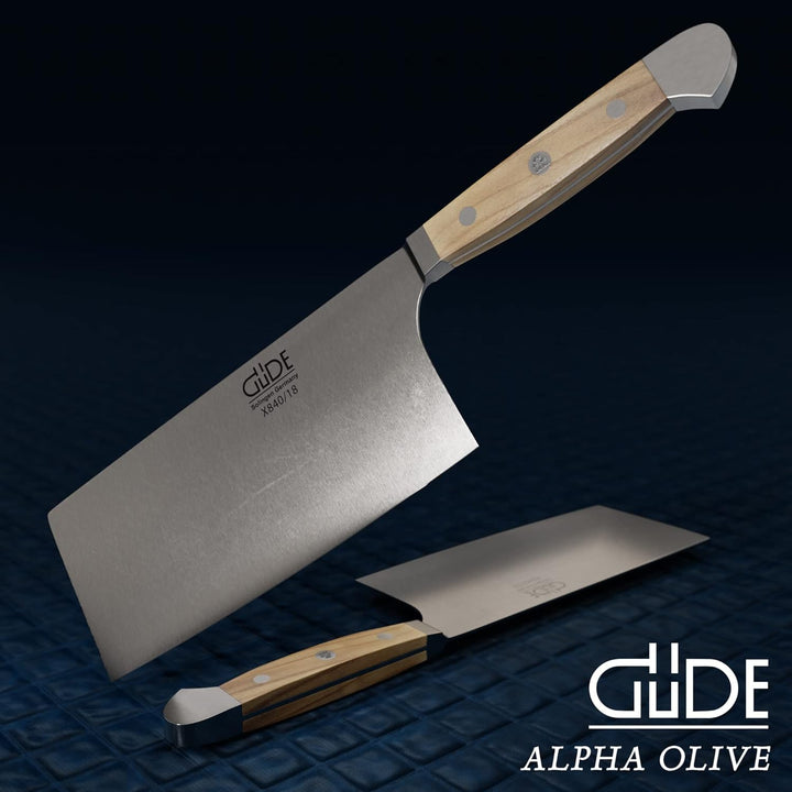 GÜDE Solingen - China Kochmesser geschmiedet, 18 cm, Olivenholz, ALPHA OLIVE, Doppelkropf, Handmade