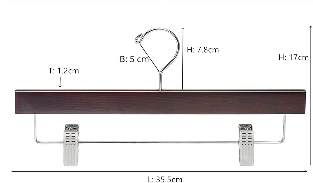 Amber Home 10 Stück 35,5cm Retro Kleiderbügel aus Holz, Robust und Glänzend Hosenbügel Aufhänger für