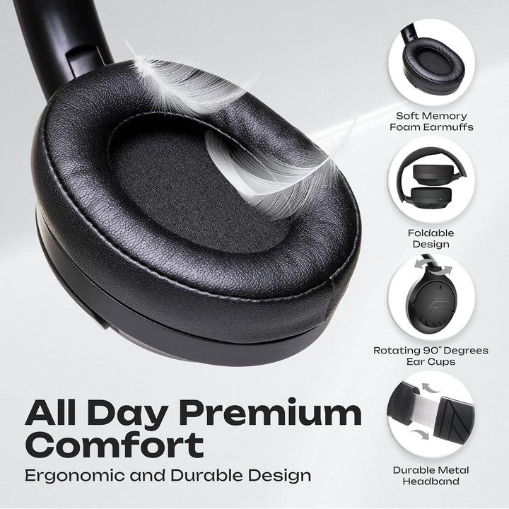 PowerLocus Bluetooth Kopfhörer Over Ear, 60 Std Spielzeit, Kopfhörer Kabellos mit 4 EQ-Modi, Hi-Fi S
