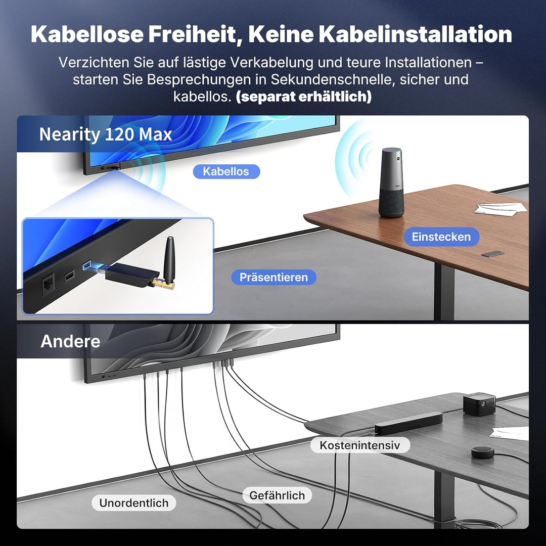 NEARITY 120 Max 4K FHD Videokonferenz Webcam mit Mikrofon und Lautsprecher, 8MP CMOS/120° Ultraweitw