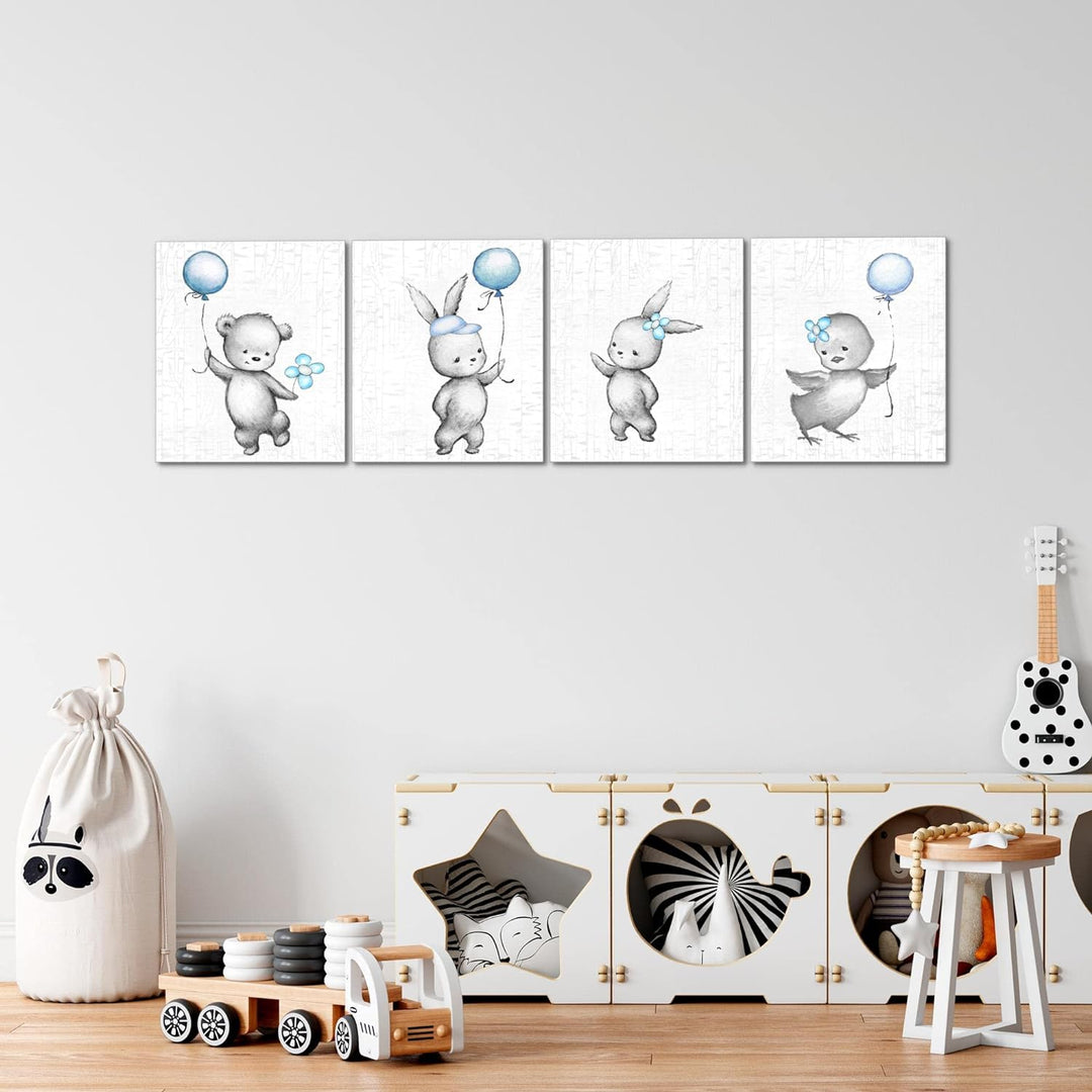 Runa Art Bilder Set 4 Teilig Kinderzimmer Tiere Wandbilder XXL Babyzimmer Spielzimmer 160 x 50 cm Bl