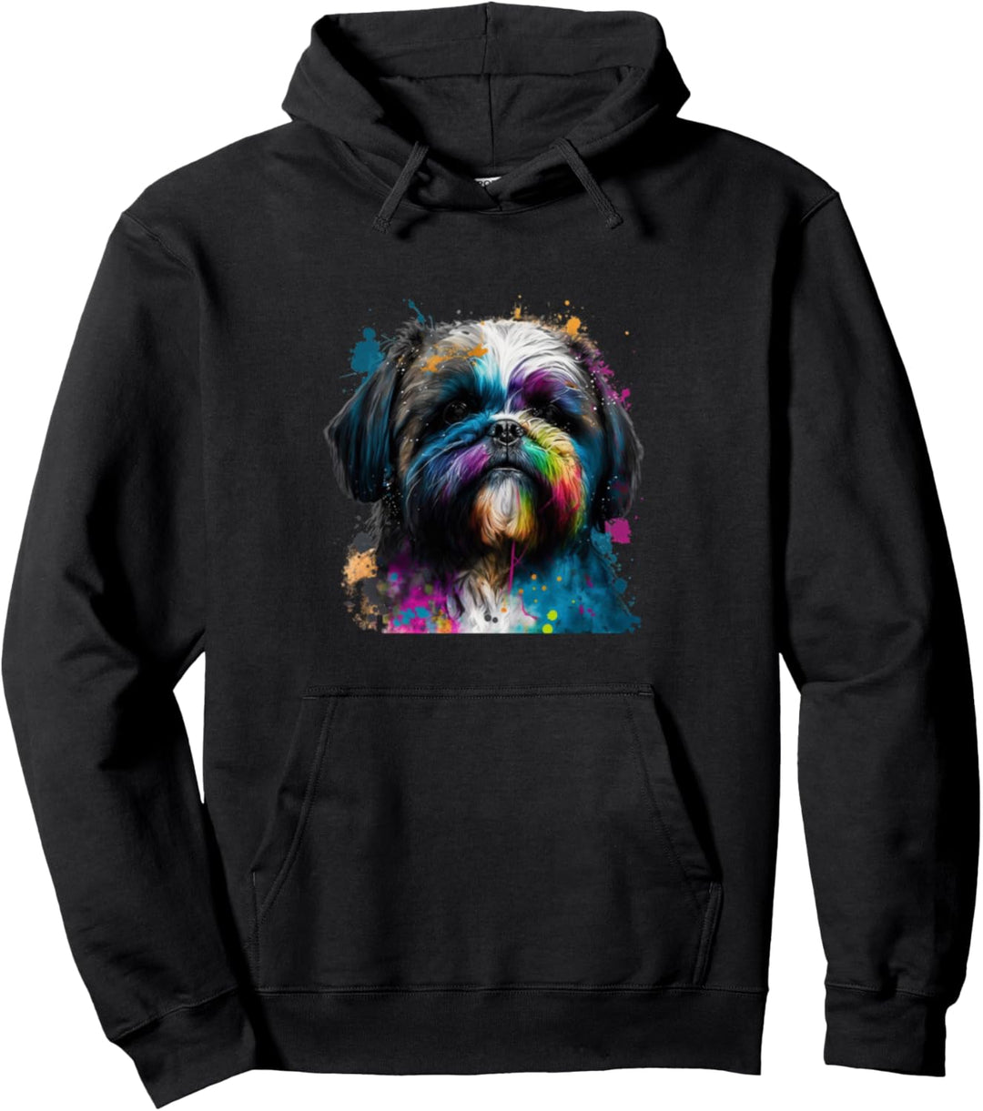 Bunt | Mehrfarbiges Shih Tzu Portrait Pullover Hoodie