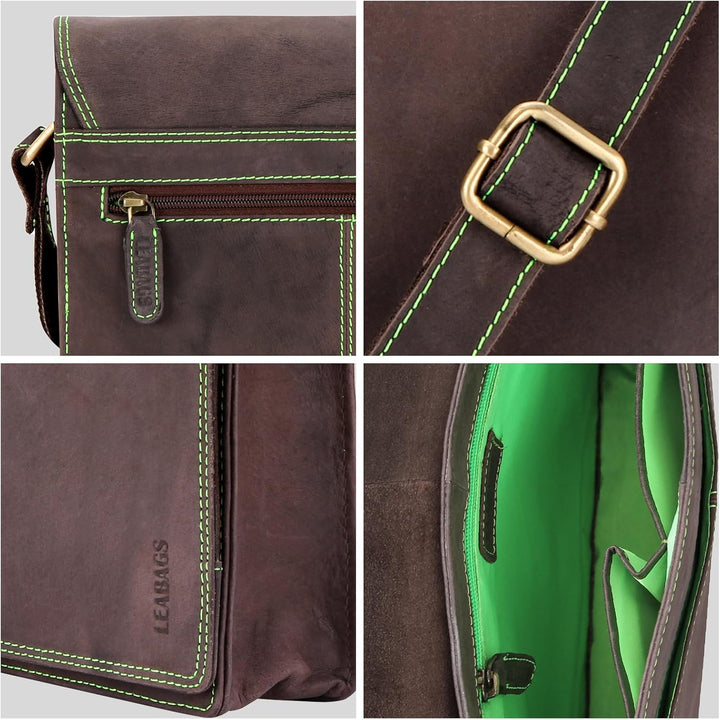 LEABAGS Unisex London Umhängetasche (1er Pack) L Nature Dunkelbraun, L Nature Dunkelbraun