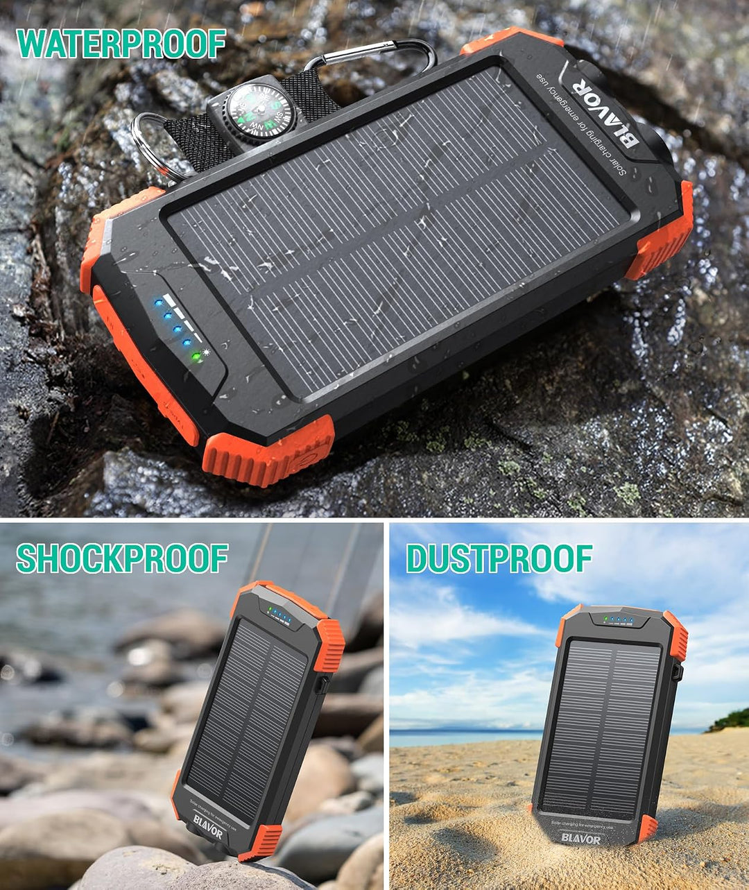 BLAVOR Solar Powerbank Solarladegerät 10000mAh, PD 20W Schnelles Laden tragbare USB C Power Bank mit