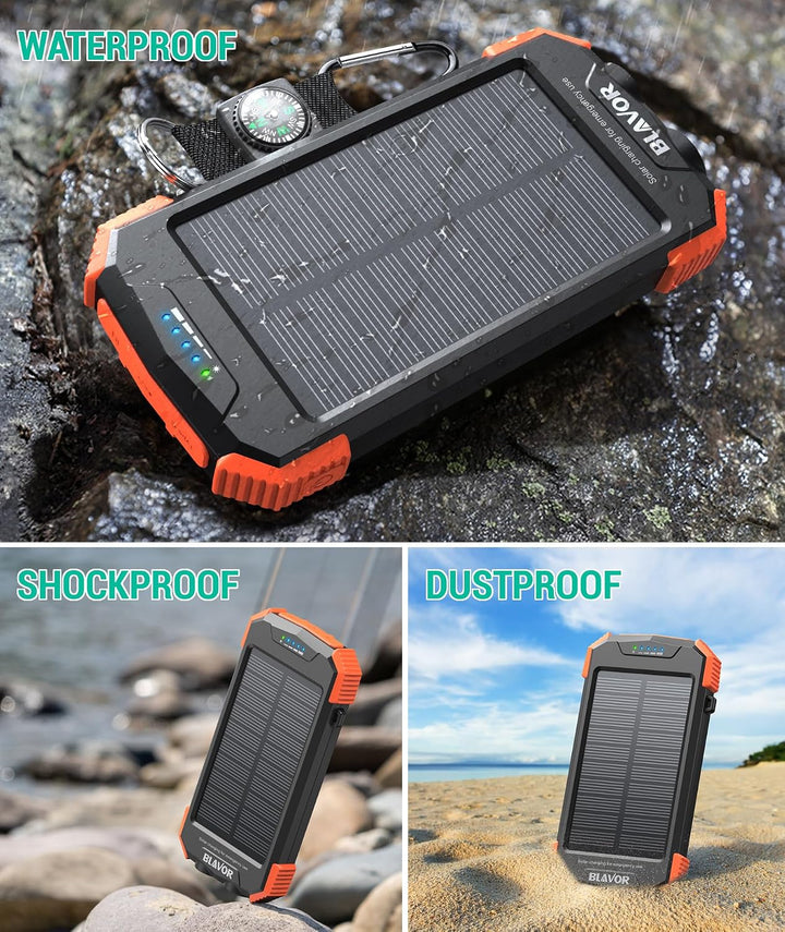 BLAVOR Solar Powerbank Solarladegerät 10000mAh, PD 20W Schnelles Laden tragbare USB C Power Bank mit