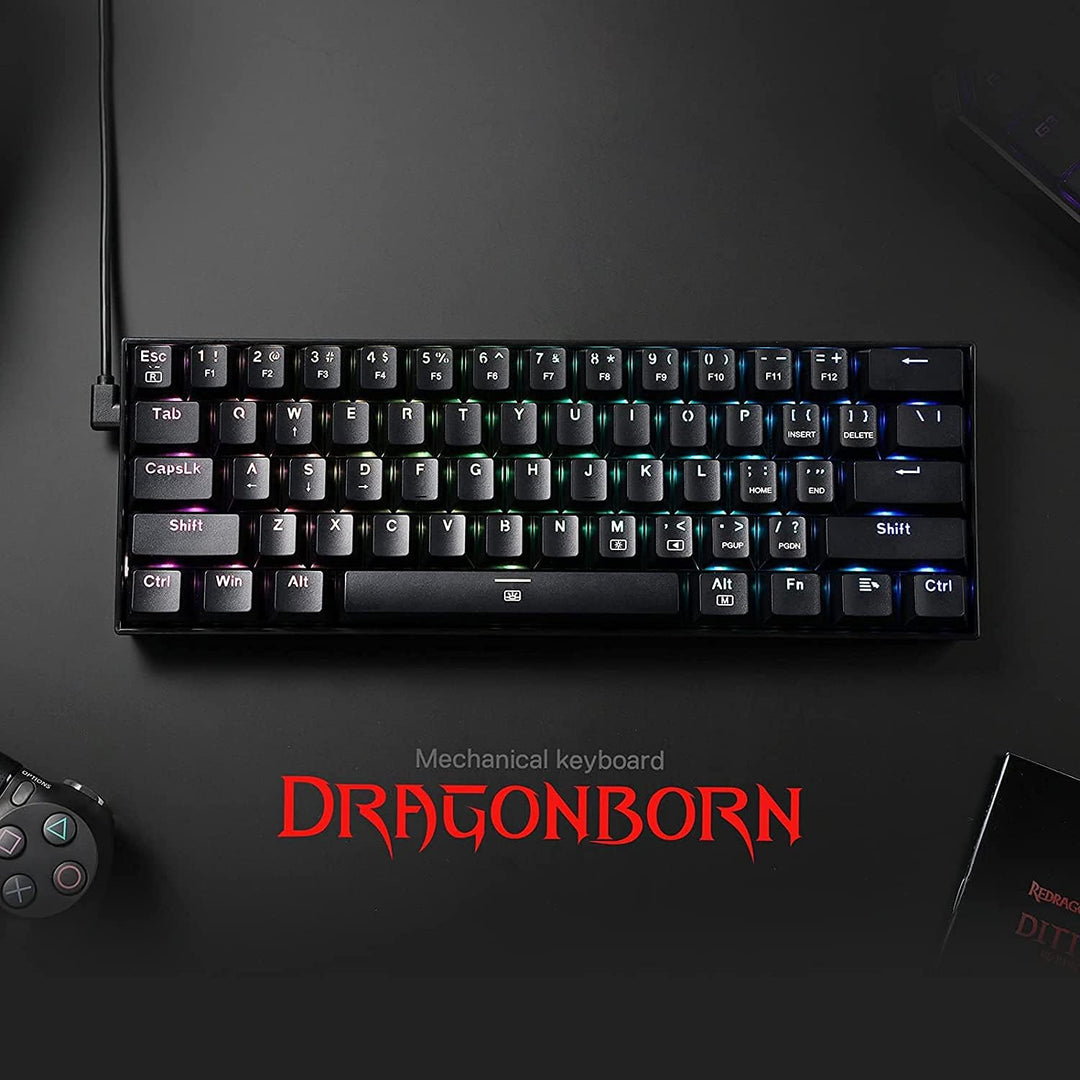 Redragon K630 Dragonborn 60% kabelgebundene RGB-Gaming-Tastatur, 61 Tasten kompakte mechanische Tast