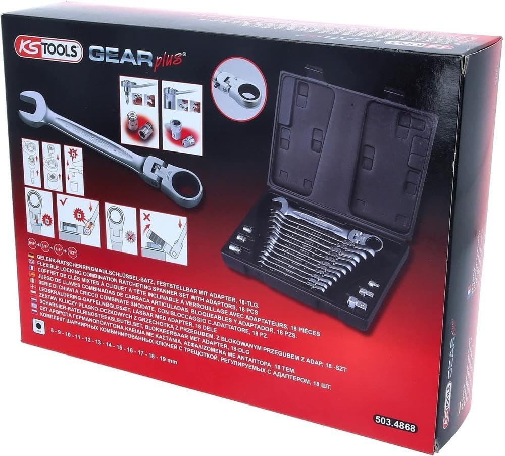KS 5034868 Tools 503.4868 GEARplus Gelenk-Ratschenringmaulschlüssel-Satz,