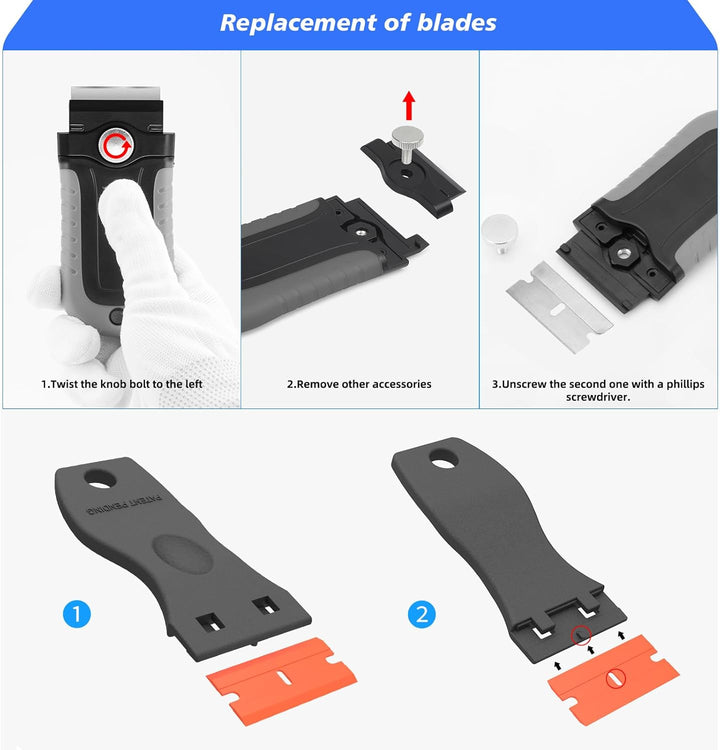 EHDIS Folienradierer Kit, mit Adapter, 200 mm & 250 mm Folienradierer und Kunststoff & Metall Schabe