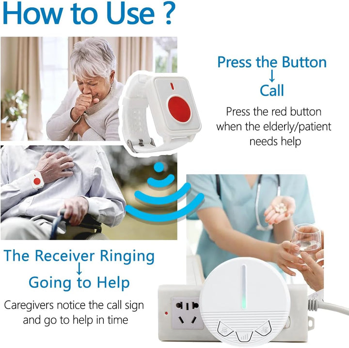 Wireless Personal Alarm für ältere Menschen Caregiver Pager Notruf Glocke Taste Alarm System 500ft m