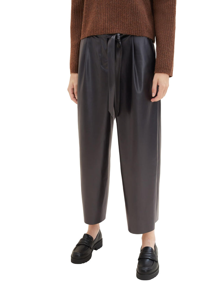 TOM TAILOR Damen Fake-Leder Culotte Hose mit Gürtel 44W / 28L 14482 - Deep Black, 44W / 28L 14482 -