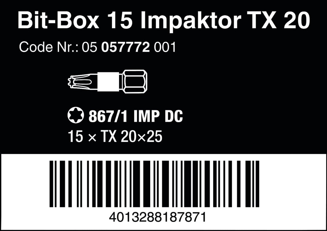 Wera Bit-Sortiment, Bit-Box 15 Impaktor TX 20, 15-teilig, 05057772001
