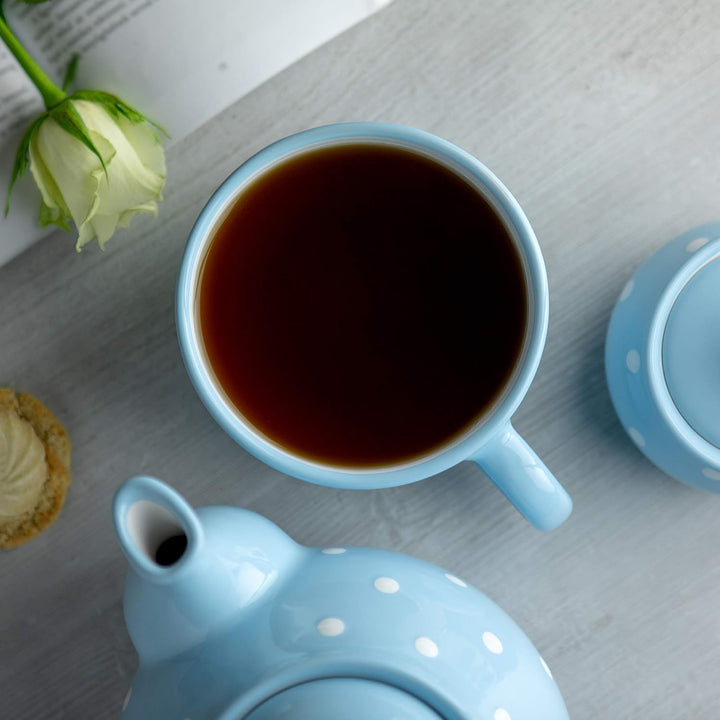 City to Cottage® - Keramik XXL Tasse 500 ml | Kaffeebecher | Hellblau und Weiss | Polka Dots | Handg