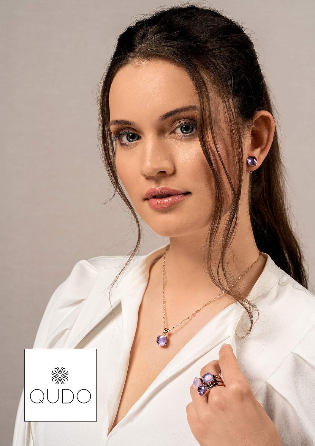 Qudo Firenze Kette rose mit farbigem Anhänger 45cm lang Blau, Blau