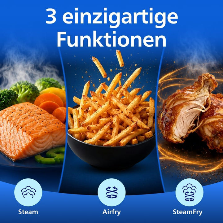 Philips Steam Airfryer 5000 Series Megabasket - Heissluftfritteuse mit Dampf-Funktion - Steam, Airfr