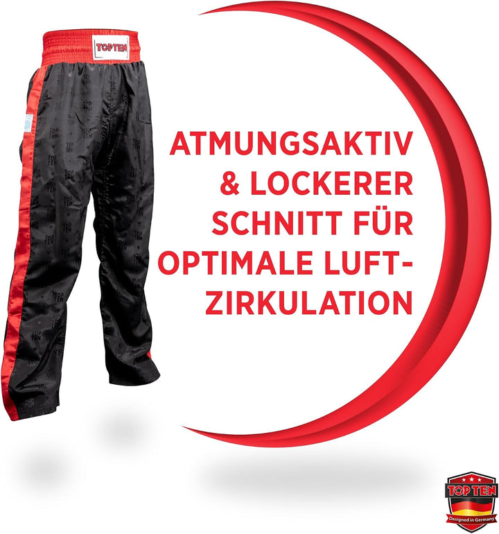 TOP TEN Kickboxhose „Classic“ S Schwarz - Rot, S Schwarz - Rot
