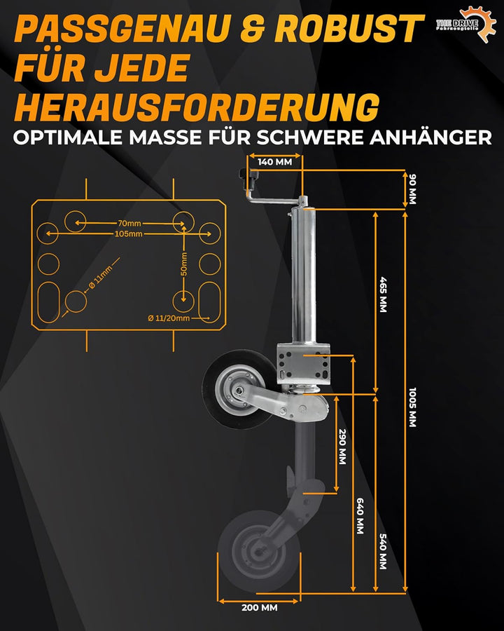 The Drive | Anhänger Stützrad 400KG | vollautomatik | Ø 60mm Rohr mit Anbauflansch | perfekt für Anh