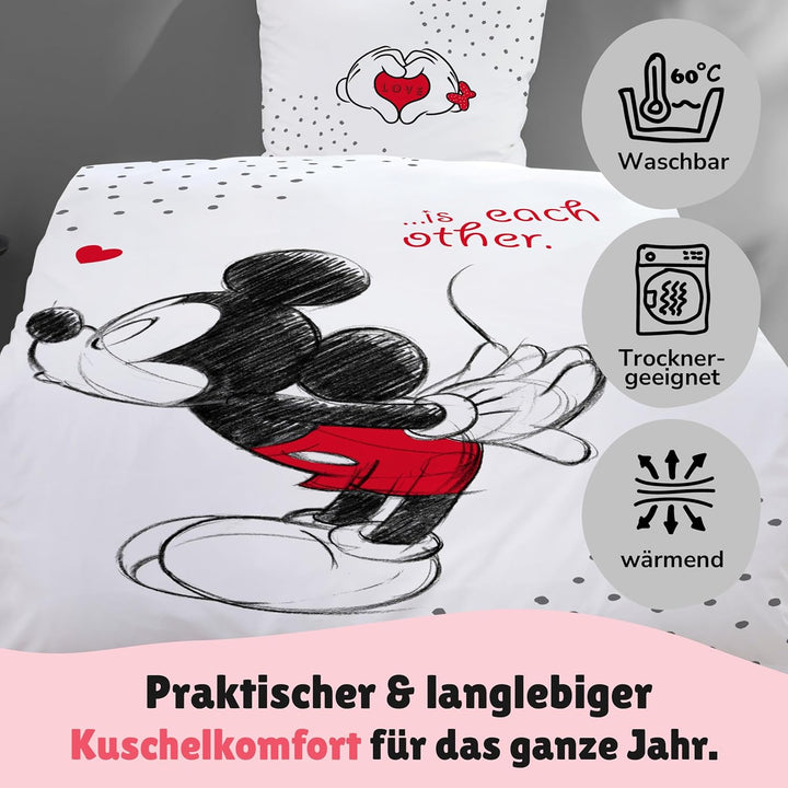 Tex idea Wende- Set Disney Classic Mickey und Minnie Mouse in Love Grösse 135 x 200cm 80 x 80cm 100%
