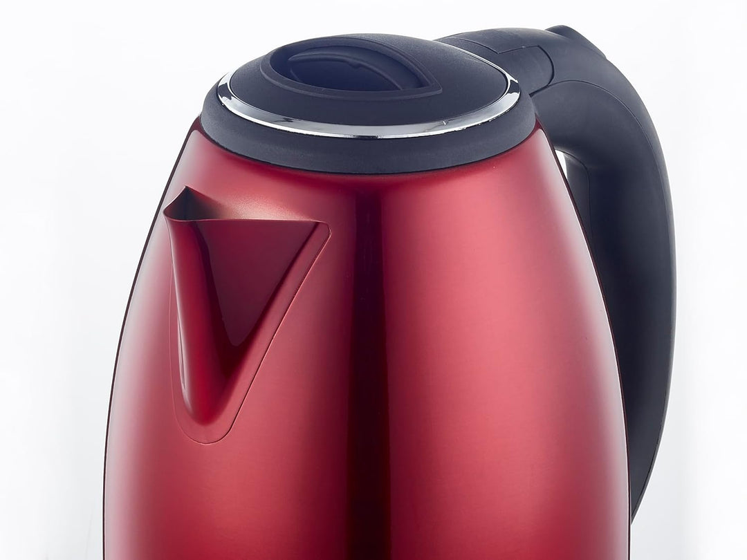 Herzberg HG5011-RD, Elektrischer Wasserkocher 1,8L Edelstahl Kabellos Rot, Leistung 1500W, 360° Basi