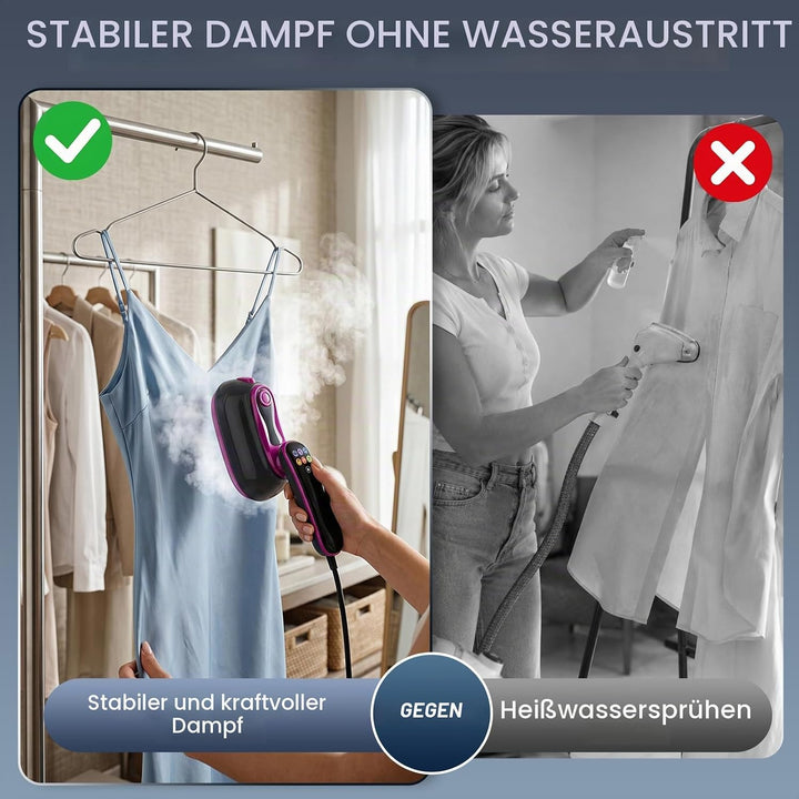 Dampfglätter 2 in 1, Handdampfglätter 1300 W, tragbar, Kleidung, Reisebügeleisen, Touchscreen, mehre