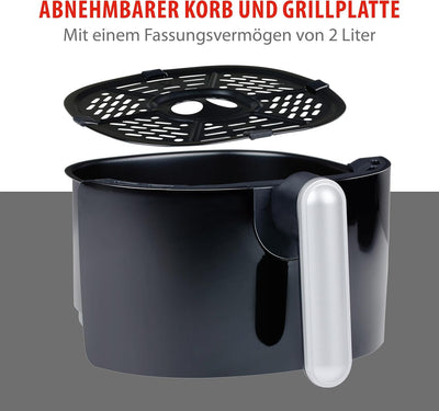 alpina Airfryer 2L - Heissluftfritteuse 900W - Temperatur Einstellbar von 80 bis 200 °C - für 2 bis