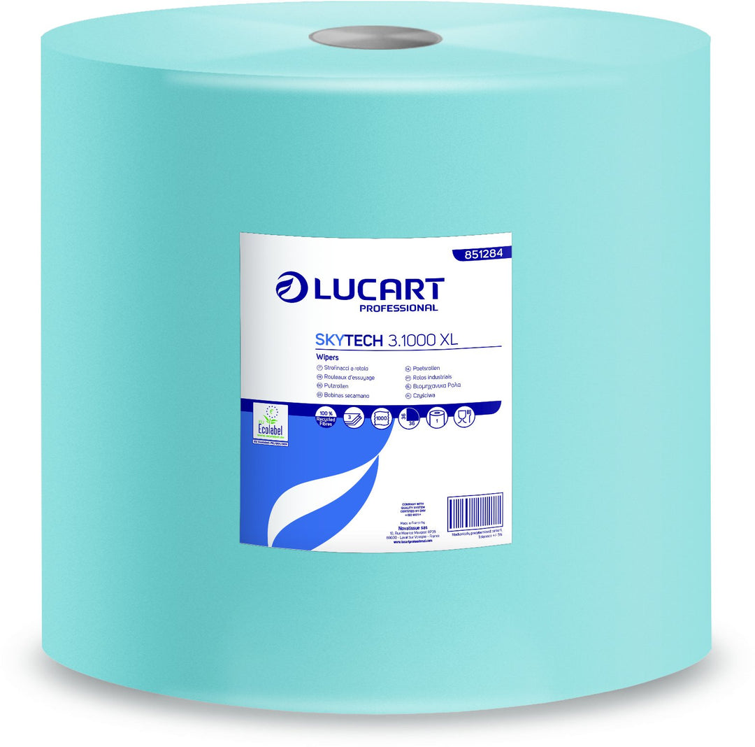 Lucart Professional 851284 Skytech 3.1000XL Putzrolle, 3-lagig, 1000 Blatt, Hellblau (1-er Pack)