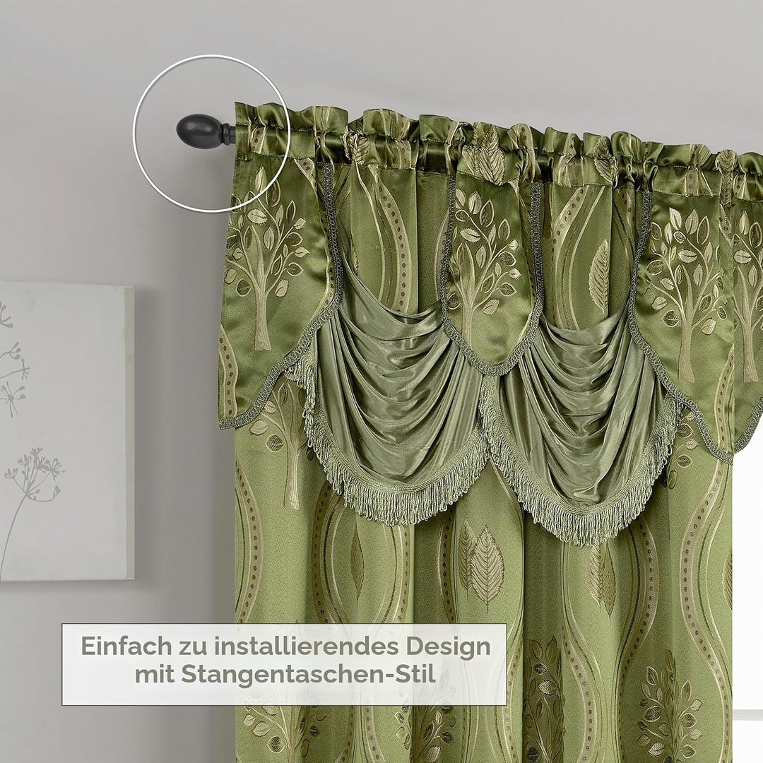 Elegant Comfort Aurora Vorhang-Set, Jacquard-Optik, mit angenähtem Volant, 137,2 x 213,4 cm, Salbei,