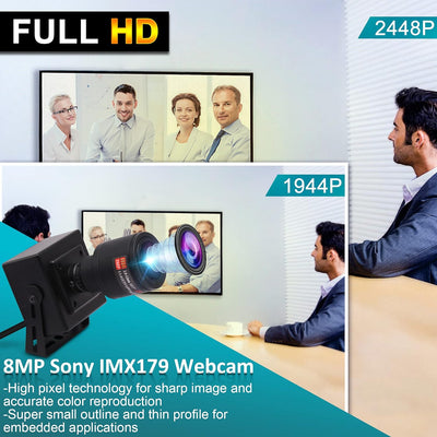 ELP 8 Megapixel Webcam mit 2,8-12mm-Vario Objektiv, USB Computer Webkamera,Weitwinkel,Plug-and-Play